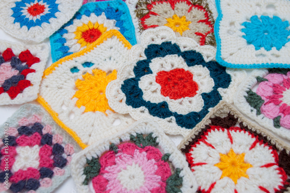 Background of multicolored granny squares Background of multicolored granny squares