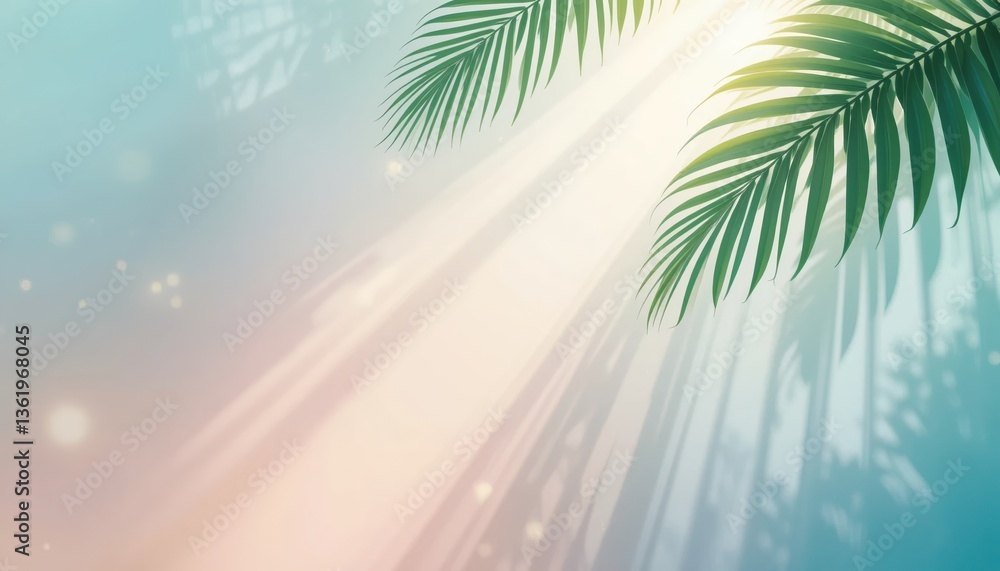 Fototapeta premium Sunlight filtering through palm fronds tropical paradise nature scene serene environment close-up view tranquility and relaxation