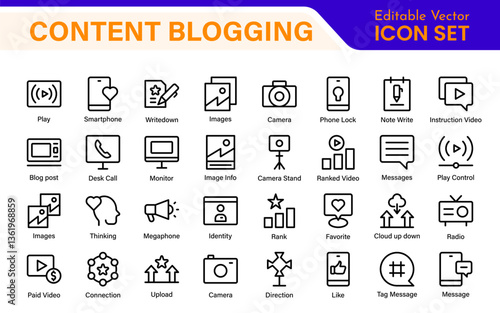 Content Blogging Line icon set. Post, social media, community, content, website, sharing, create, opinion. Business concept. Web vector infographic in outline icon style.