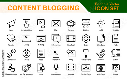 Content Blogging Line icon set. Post, social media, community, content, website, sharing, create, opinion. Business concept. Web vector infographic in outline icon style.