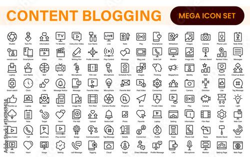 Content Blogging Line icon set. Post, social media, community, content, website, sharing, create, opinion. Business concept. Web vector infographic in outline icon style.