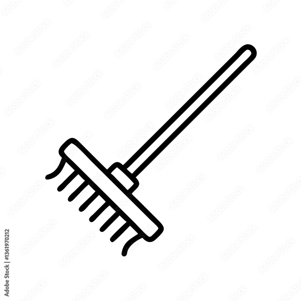 Garden rake icon illustration in minimalist style Garden rake icon illustration in minimalist style