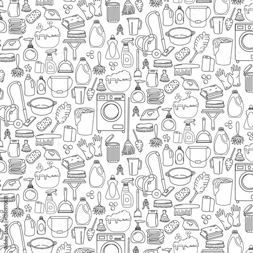Cleaning doodle element icon seamless pattern