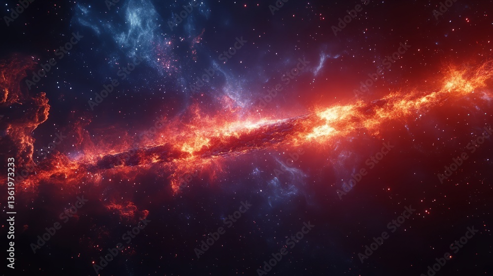 Fototapeta premium A cosmic meteorite hurtling through space, leaving behind a glowing, fiery trail in its wake 