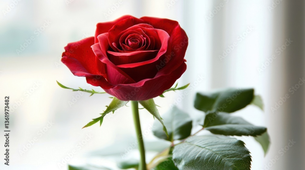 Fototapeta premium A close-up of a single red rose with soft-focus lighting