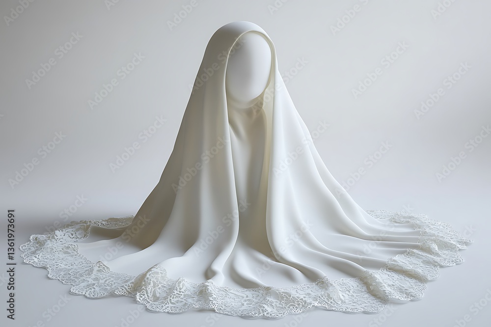 3D Elegant White Hijab with a Delicate Flowing Texture 3D Elegant White Hijab with a Delicate Flowing Texture