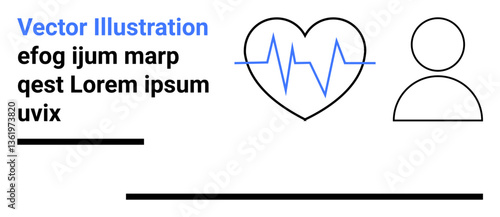 Heartbeat line inside a heart shape alongside a user silhouette, promoting personal health, heartbeat monitoring, cardiology, healthcare apps, human well-being, medical concepts, simple landing page