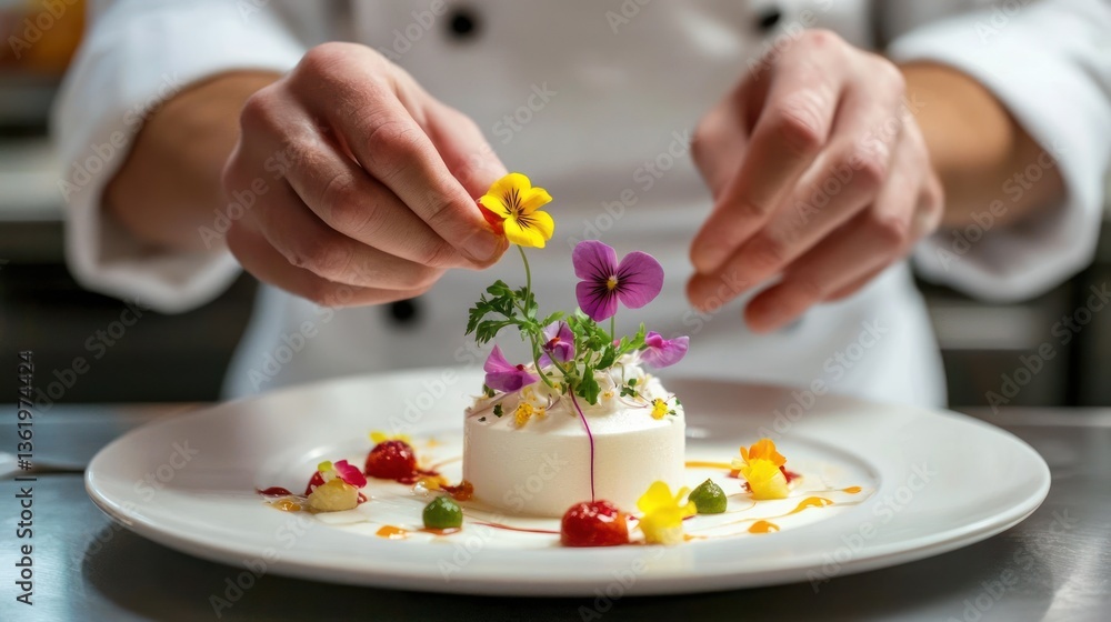 Culinary Artistry: A Chef's Delicate Touch Decorating a Gourmet Dessert Culinary Artistry: A Chef's Delicate Touch Decorating a Gourmet Dessert