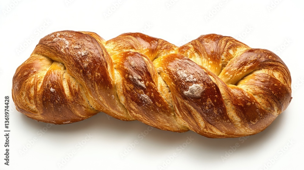 Freshly baked twisted bread loaf on a clean white background, showcasing its golden-brown crust and texture Freshly baked twisted bread loaf on a clean white background, showcasing its golden-brown crust and texture