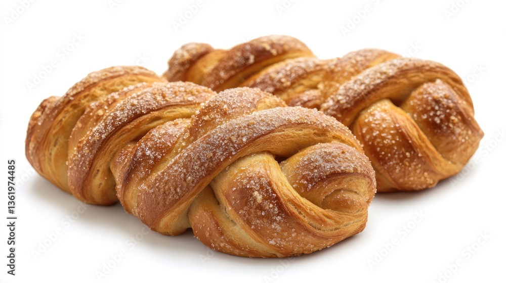 Freshly baked twisted pastries arranged neatly, showcasing a golden-brown crust and sprinkled sugar, ideal for culinary use Freshly baked twisted pastries arranged neatly, showcasing a golden-brown crust and sprinkled sugar, ideal for culinary use