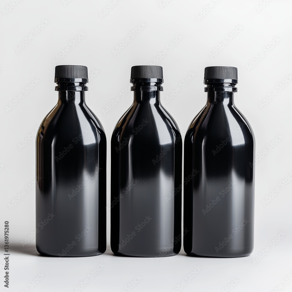 Set of black plastic bottles, isolated on white background Set of black plastic bottles, isolated on white background