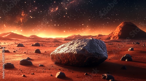 Wallpaper Mural A detailed view of a meteorite on the surface of Mars, with the planet's red landscape in the background  Torontodigital.ca