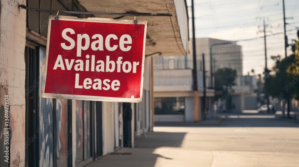 Obraz premium Space Available for Lease: A Vacant Storefront on a Quiet Street