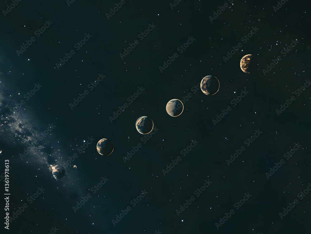 Naklejka premium Cosmic alignment of multiple planets.