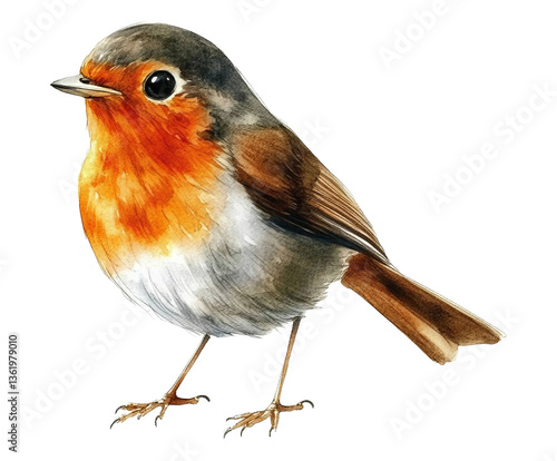 A small robin perched on a branch in winter with its red breast and orange feathers, adding a touch of nature and wildlife to a garden scene