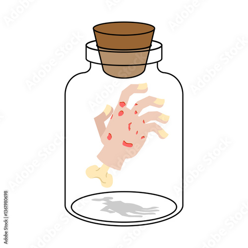 Hand inside a glass jar. Alchemical experiment. Ancient spells. Witch's vessel