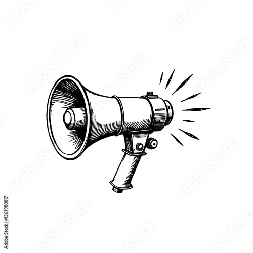 Hand-drawn megaphone illustration emitting sound waves  