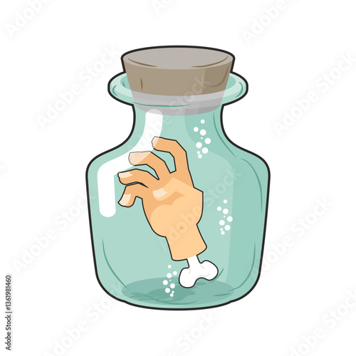 severed hand inside glass jar. Alchemical experiment. Ancient spells. Witch's vessel
