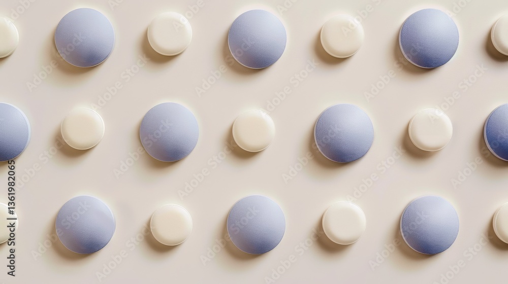 Minimalist arrangement of white round tablets and blue capsules. Minimalist arrangement of white round tablets and blue capsules.