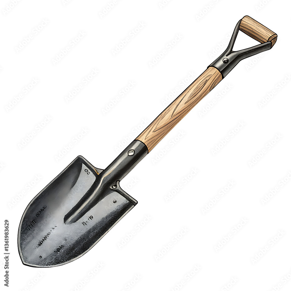 garden shovel with a black metal head and wooden ON BACKGROUND WHITE garden shovel with a black metal head and wooden ON BACKGROUND WHITE