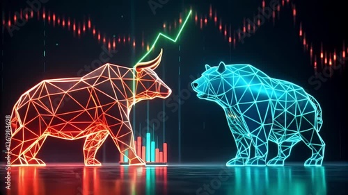 Bull and Bear Market Concept with Stock Chart Background | Financial Trading Illustration