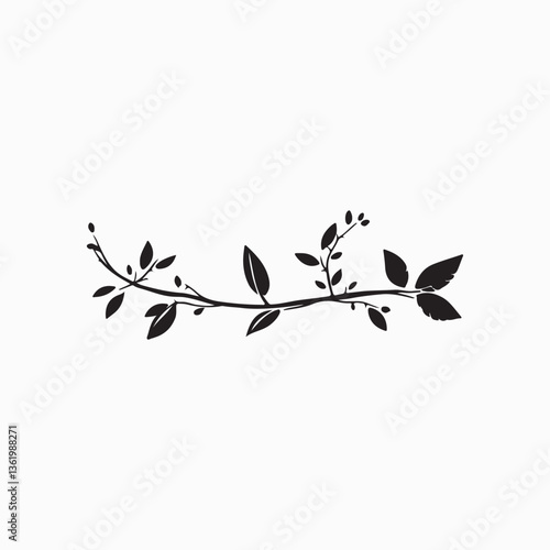 Branch Silhouette with Leaves Vector Design.