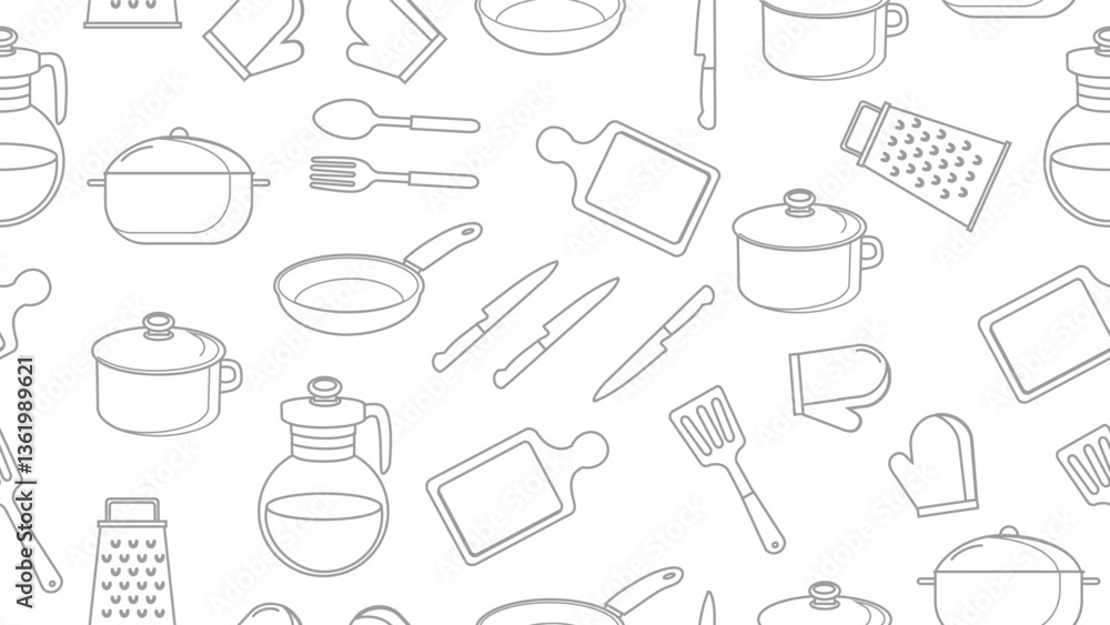 Kitchen utensils seamless pattern background. Kitchen set seamless pattern. Doodle of kitchen set, cooking utensils seamless pattern. Perfect for fabrics, textiles, wallpaper, decor, print, packaging Kitchen utensils seamless pattern background. Kitchen set seamless pattern. Doodle of kitchen set, cooking utensils seamless pattern. Perfect for fabrics, textiles, wallpaper, decor, print, packaging