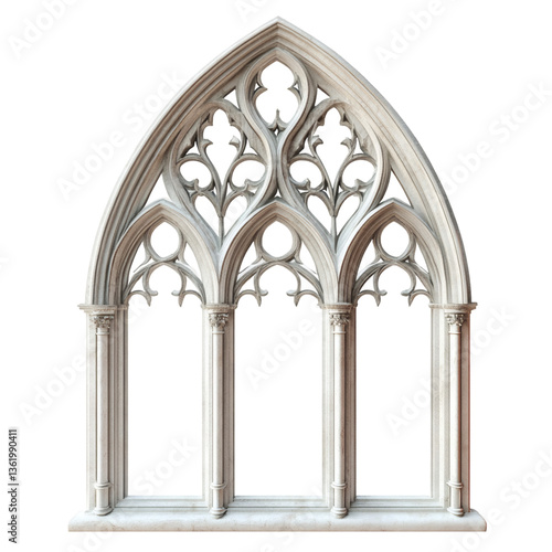 Architectural gothic window stone frame isolated on transparent background