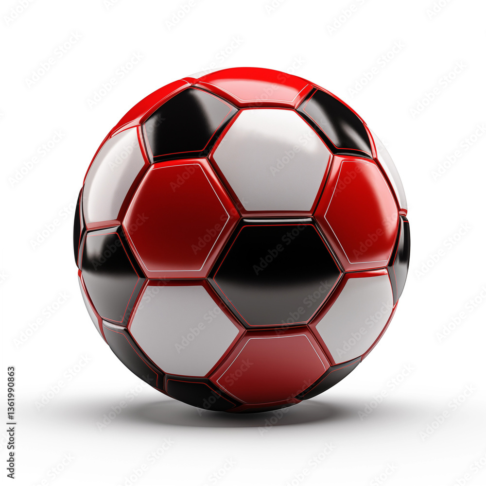 Fototapeta premium Red Black White Soccer Ball 3D Render