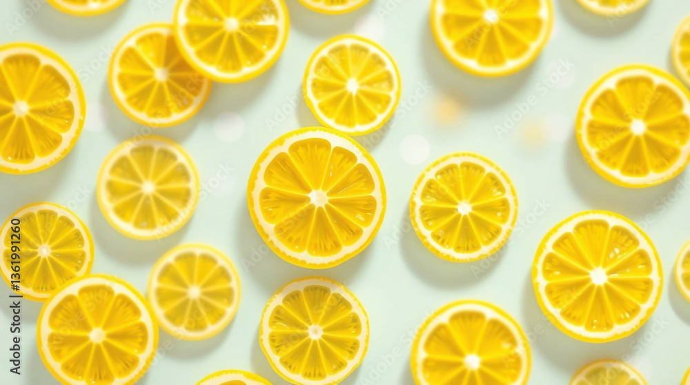 A seamless pattern showcasing extreme macro close-up shots of lemon slices against a summer background A seamless pattern showcasing extreme macro close-up shots of lemon slices against a summer background
