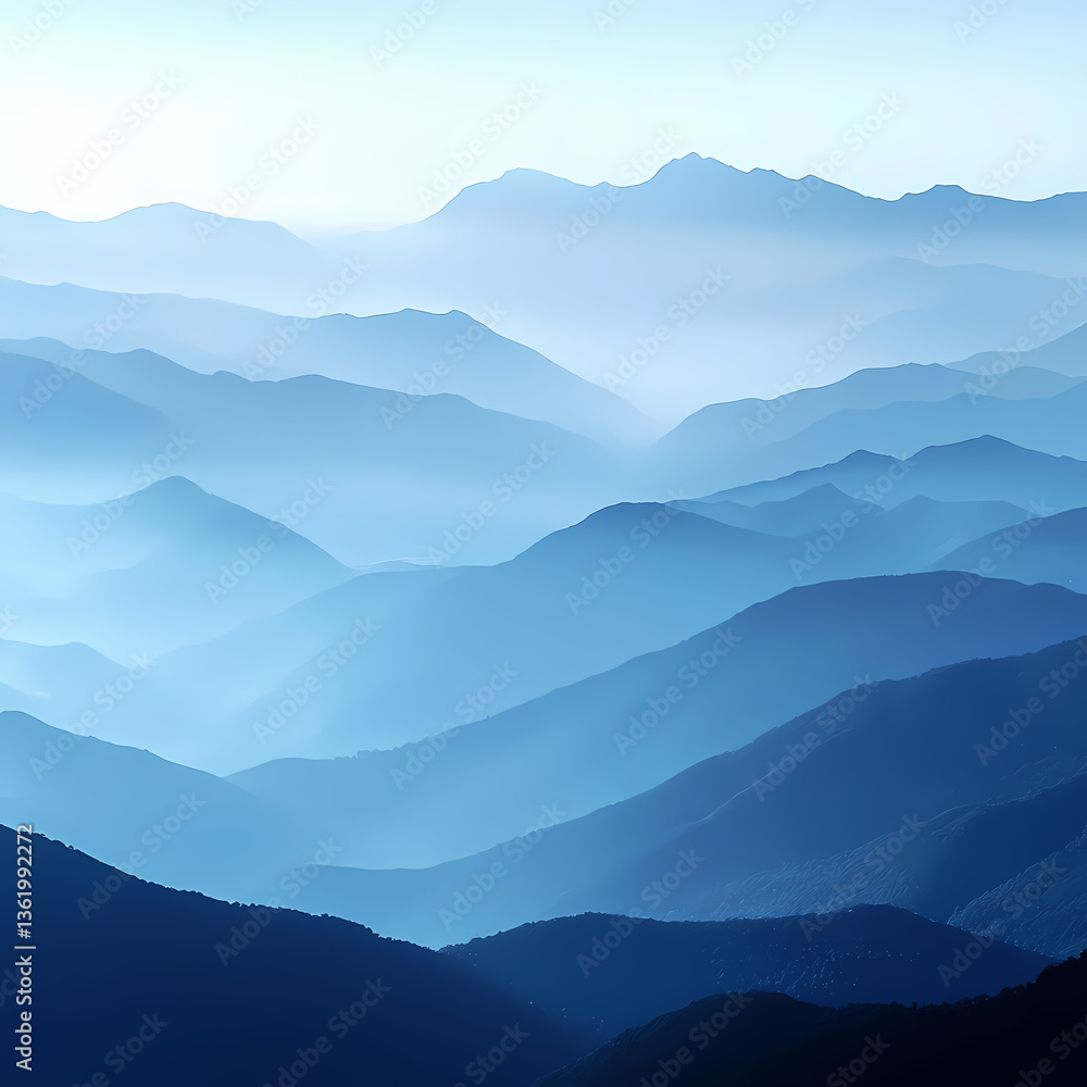Fototapeta premium Majestic Blue Mountain Range in Misty Morning Light