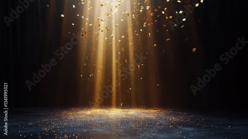 Wallpaper Mural Spotlight on Dark Stage with Golden Glitter Falling from Above Torontodigital.ca