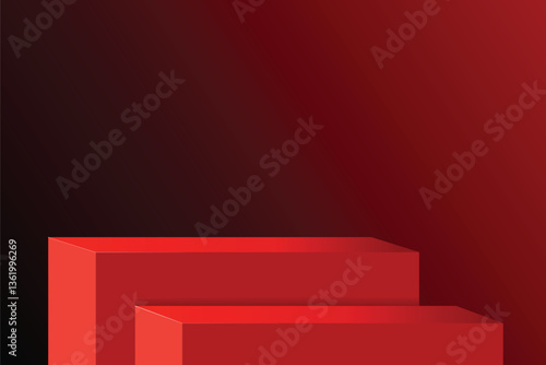 The corner of two red podium with gradient background, Blank red product studio background, stage, podium for presentation vector illustration design for display cosmetic or beauty product