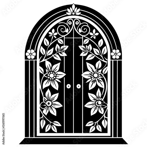 door with floral pattern