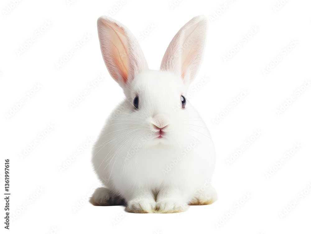 Isolated front view of a fluffy white bunny Isolated front view of a fluffy white bunny