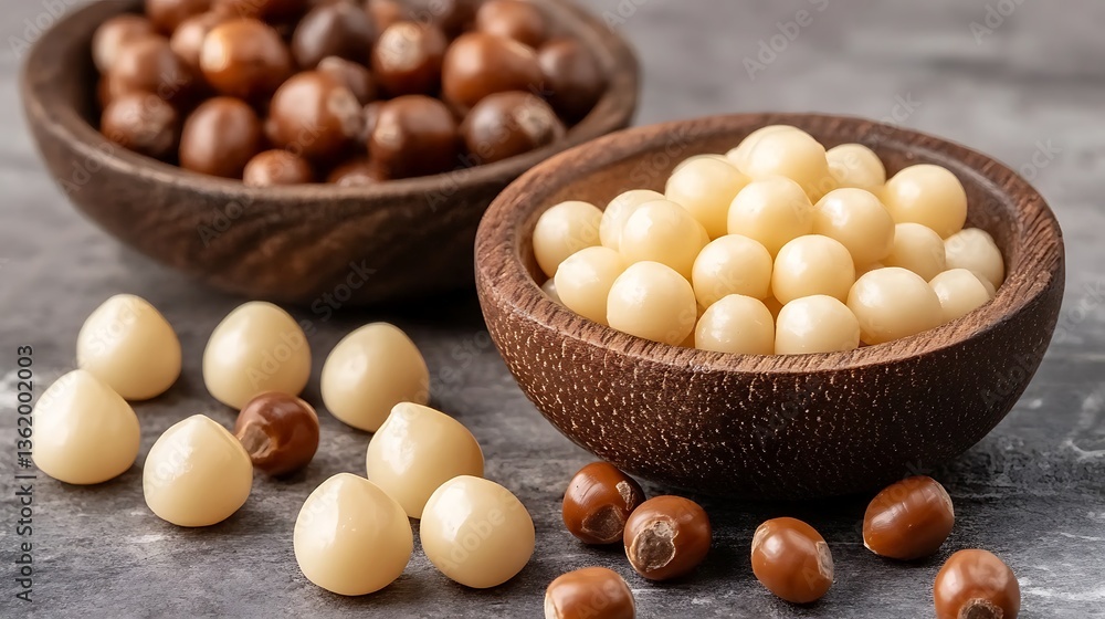 Sweet treats in wooden bowls Sweet treats in wooden bowls