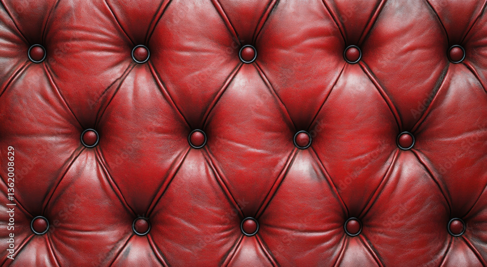 Luxurious red leather upholstery with tufted design and button details, perfect for elegant interiors Luxurious red leather upholstery with tufted design and button details, perfect for elegant interiors