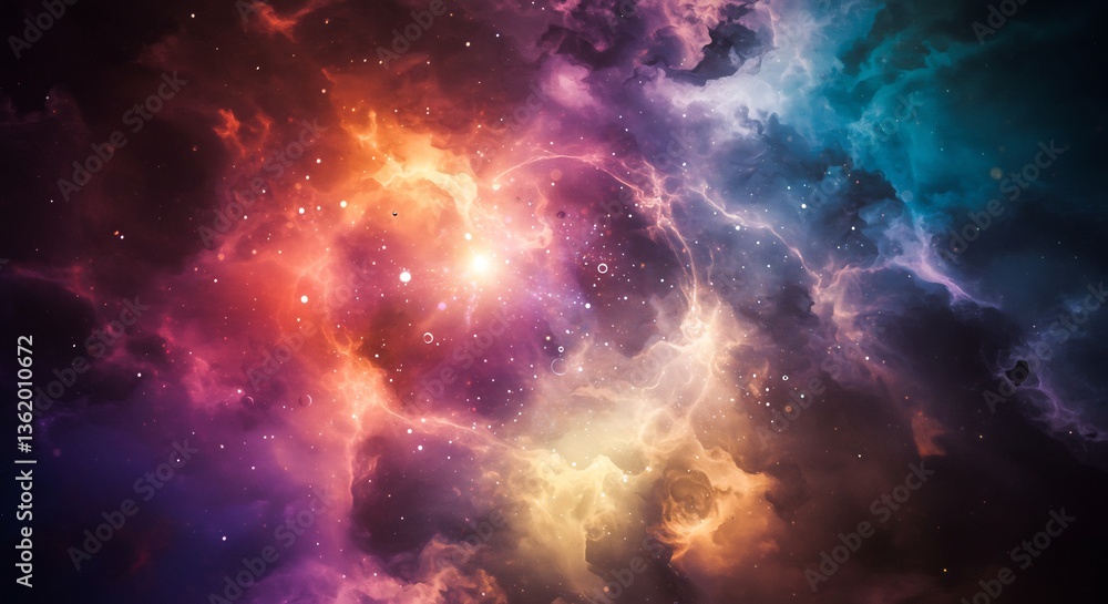 Fototapeta premium Cosmic Nebula Vibrant Hues Dramatic Light. AI Generated
