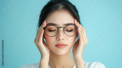 Young Woman Rubbing Irritated Eyes, Massaging for Relief from Dryness and Vision Pain After Long Hours of Work.