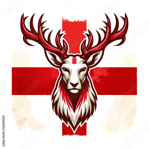 St. George's Deer Emblem: A powerful illustration of a deer, adorned with majestic antlers and a striking emblem in front of the saint George's cross, evokes a sense of strength, heritage.