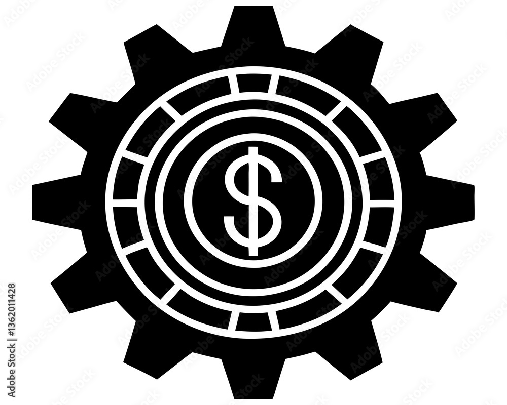 creative Dollar Sign and Gear icon silhouette vector illustration isolated on white background creative Dollar Sign and Gear icon silhouette vector illustration isolated on white background