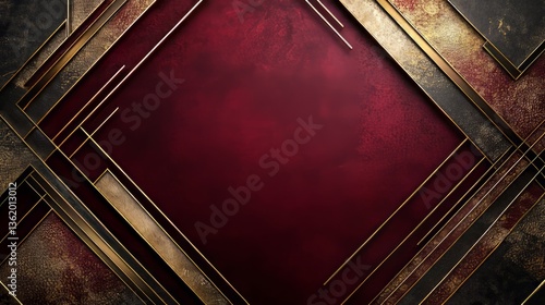 A luxurious dark burgundy background with gold and silver geometric details, evoking wealth and refinement 