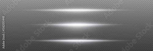 Collection of neon laser beams, glare flash, shining spark particles. On a transparent background.