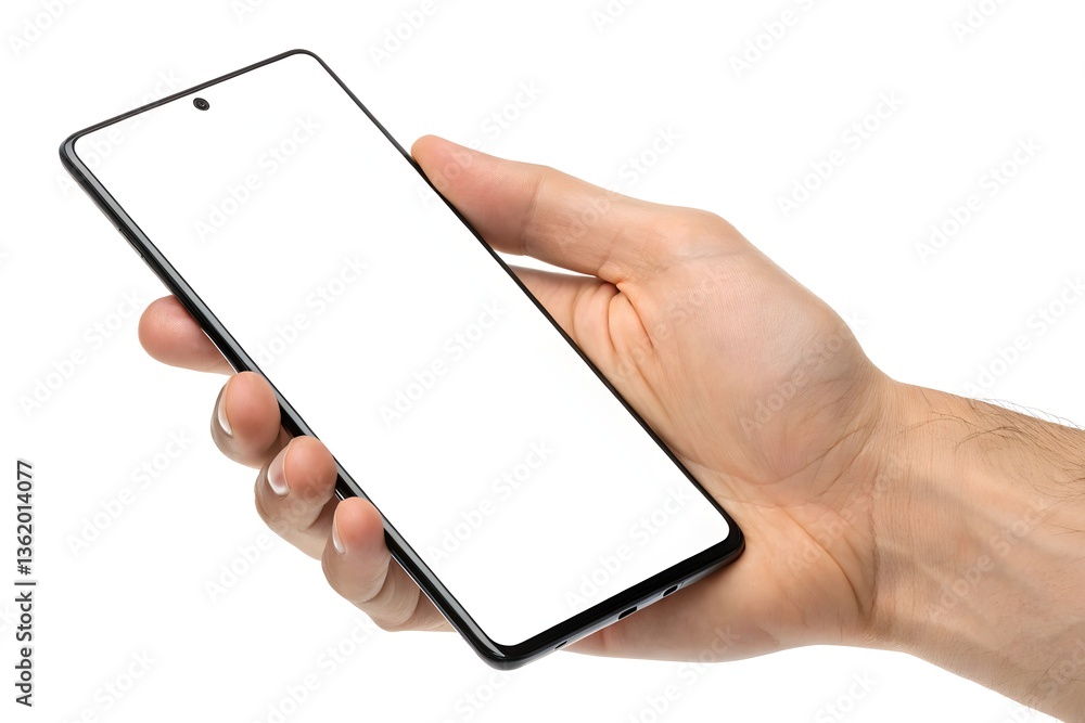 Hand Holding Smartphone with Blank White Screen Display Hand Holding Smartphone with Blank White Screen Display