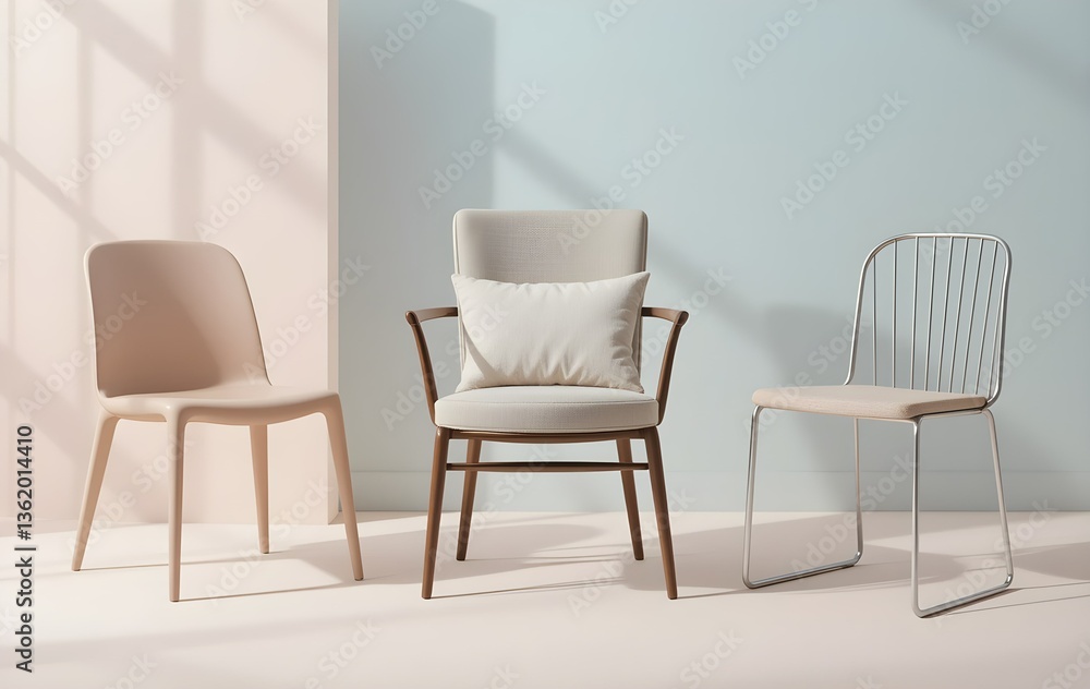 Obraz premium Modern Chairs Set on Light Gradient Background