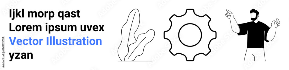 Gear shape, leafy plant, and expressive person with sample text suggest innovation, growth, and collaboration. Ideal for business, teamwork, creativity, innovation education marketing simple Gear shape, leafy plant, and expressive person with sample text suggest innovation, growth, and collaboration. Ideal for business, teamwork, creativity, innovation education marketing simple