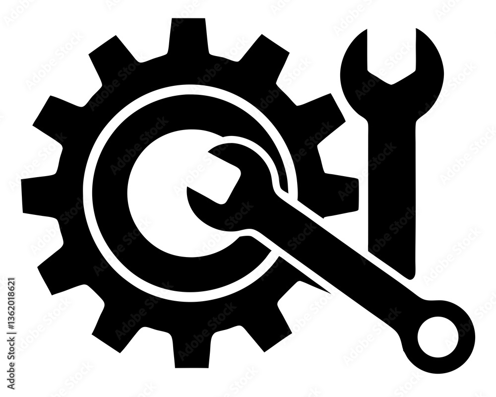 creative Gear and Wrench icon silhouette vector illustration isolated on white background