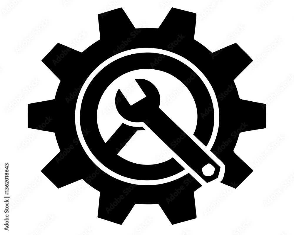 creative Gear and Wrench icon silhouette vector illustration isolated on white background creative Gear and Wrench icon silhouette vector illustration isolated on white background