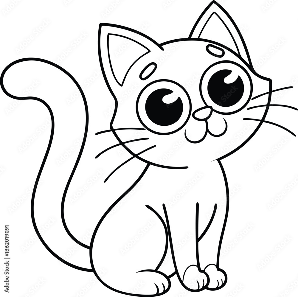 Cute Cat Line Art Vector – Adorable Kitten Outline Illustration Cute Cat Line Art Vector – Adorable Kitten Outline Illustration