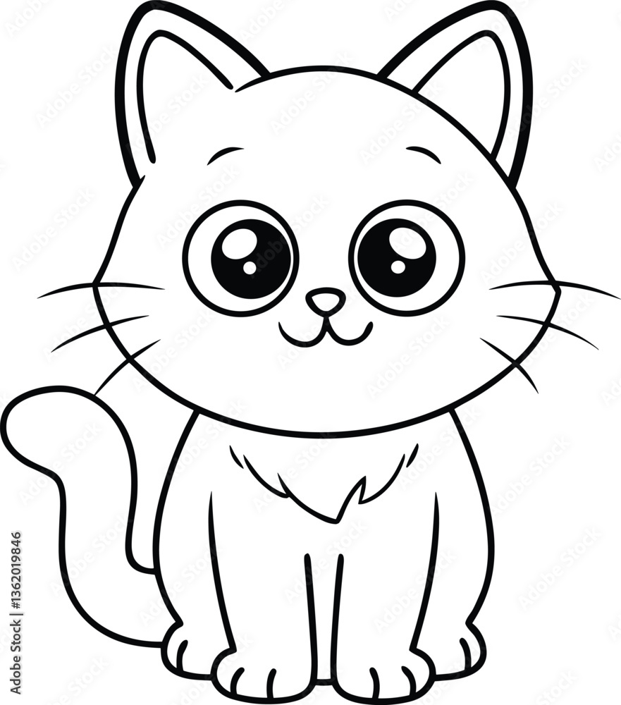 Cute Kitten Line Art Vector – Adorable Cat Outline Illustration Cute Kitten Line Art Vector – Adorable Cat Outline Illustration